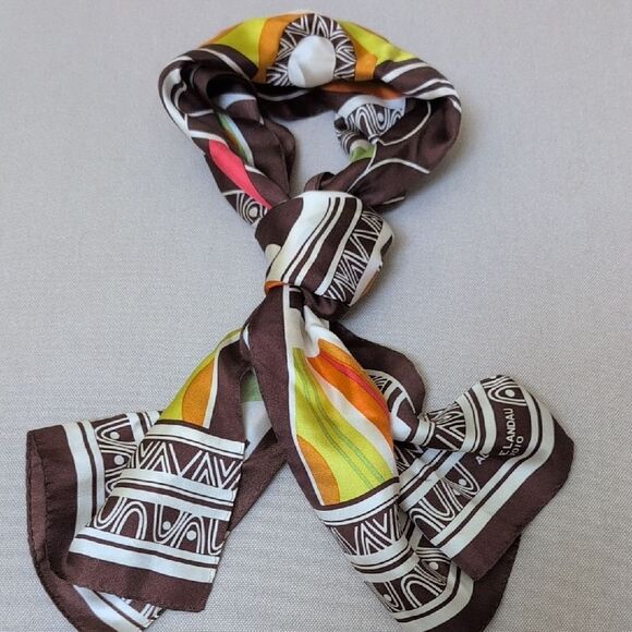 Adrienne Landau Brown and Orange Geometric Scarf MCM - Picture 3 of 8